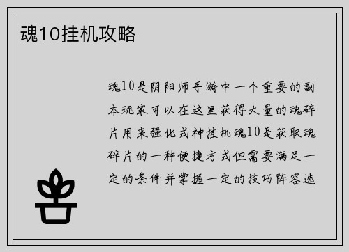 魂10挂机攻略
